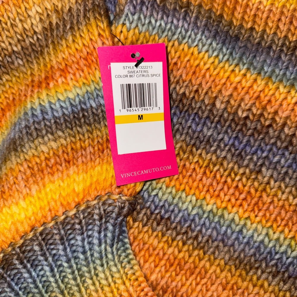 NWT Vince Camuto Brown and Orange citrus Striped V-Neck Sweater size M - Picture 5 of 5